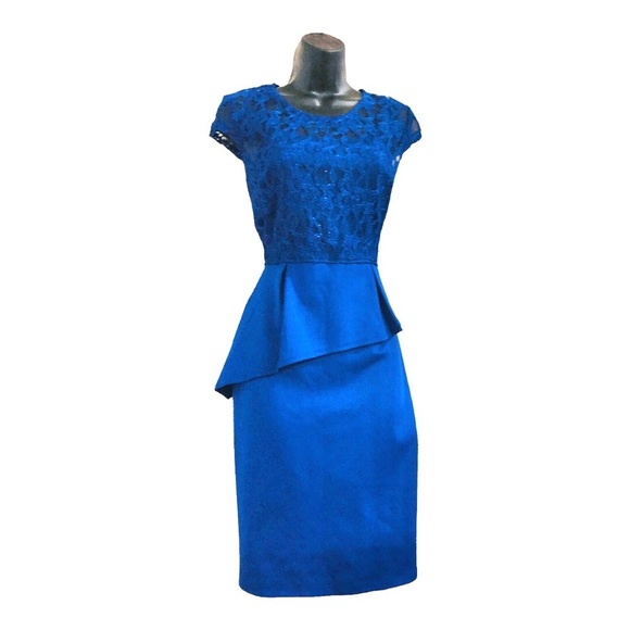 EnFocus studio royal blue lace peplum cap sleeve fitted dress size 4 brand new - Picture 1 of 14